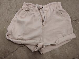 Size 5 Junior's Casual High Waisted Stretchy Khaki Tan Shorts Distressed Roll Up